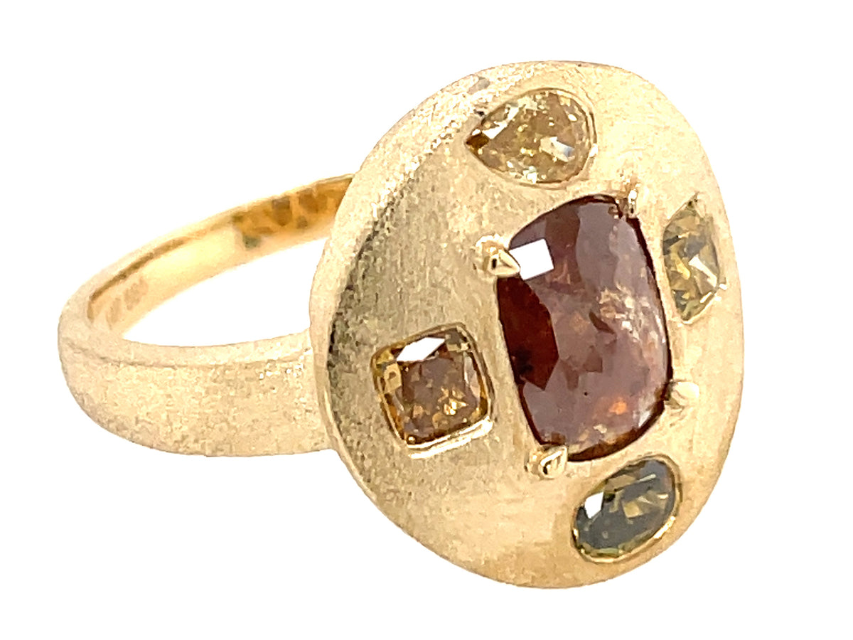 FANCY COLOR DIAMOND 5 STONE RING, SATIN FINISH