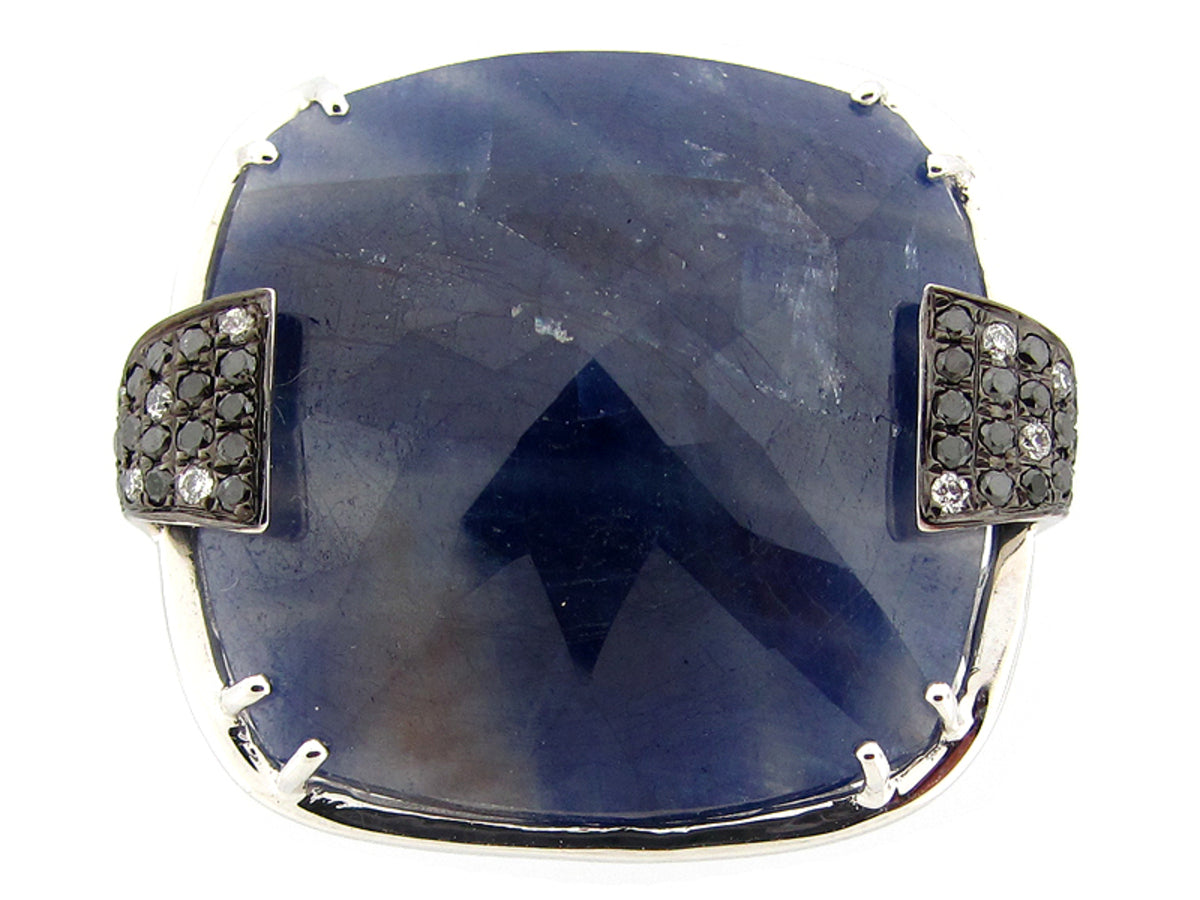 ROSE CUT SAPPHIRE, BLACK & WHITE DIAMOND RING