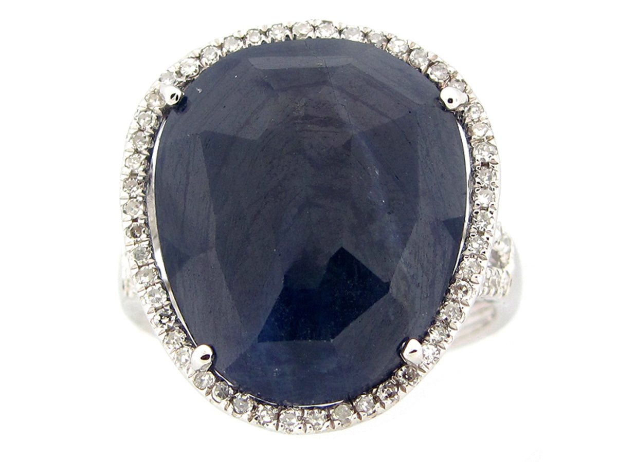 ROSE CUT SAPPHIRE & WHITE DIAMOND RING, 14KW (N), C=12.89