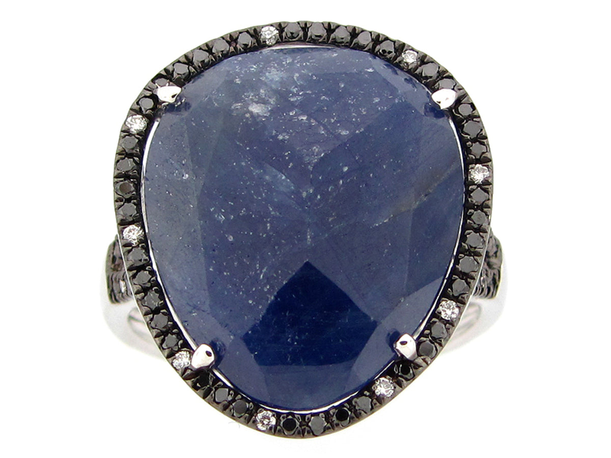 ROSE CUT SAPPHIRE, BLACK AND WHITE DIAMOND RING