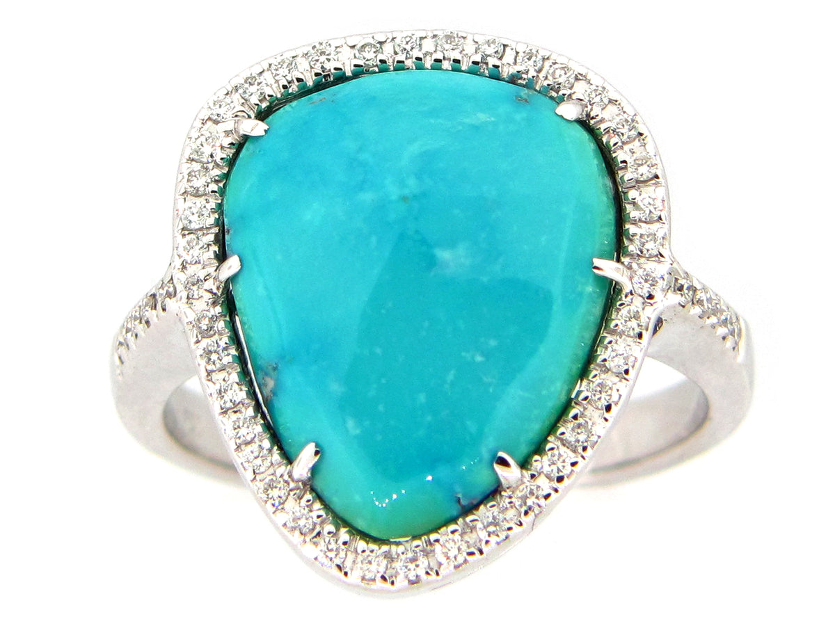 TURQUOISE & DIAMOND RING, 18KW (I)