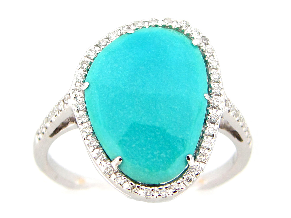 TURQUOISE & DIAMOND RING, 18KW (N)