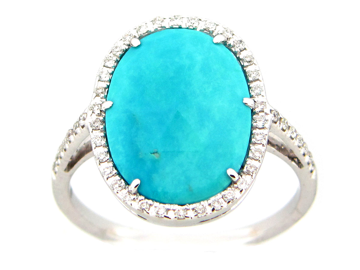 TURQUOISE & DIAMOND RING, 18KW (N)