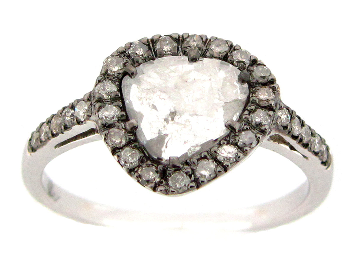 ROSE CUT SLICE GRAY DIAMOND RING, 18KW (N)
