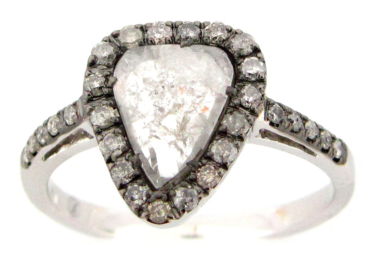 ROSE CUT SLICE GRAY DIAMOND RING, 18KW (N)
