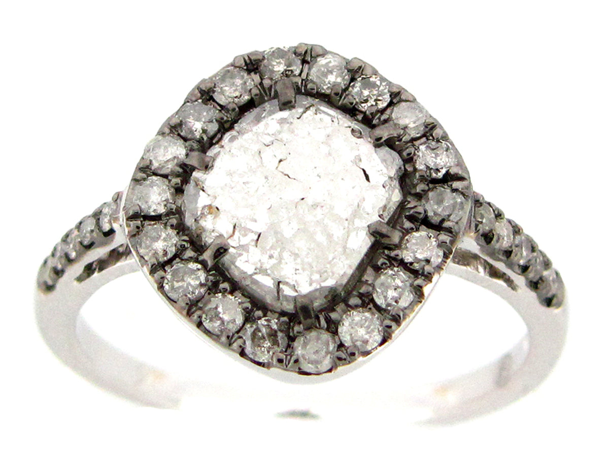 ROSE CUT SLICE GRAY DIAMOND RING, 18KW (N)
