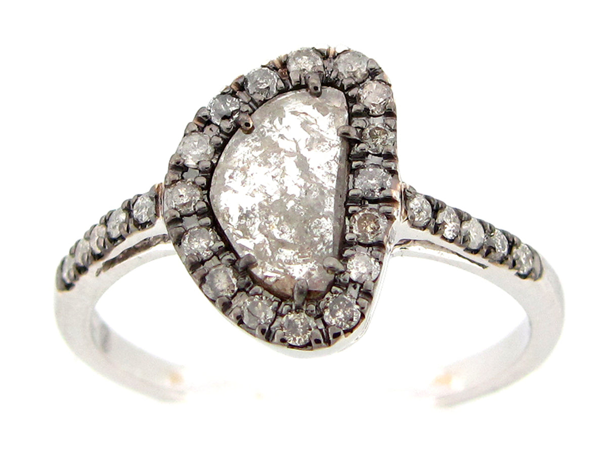 ROSE CUT SLICE GRAY DIAMOND RING, 18KW (N)