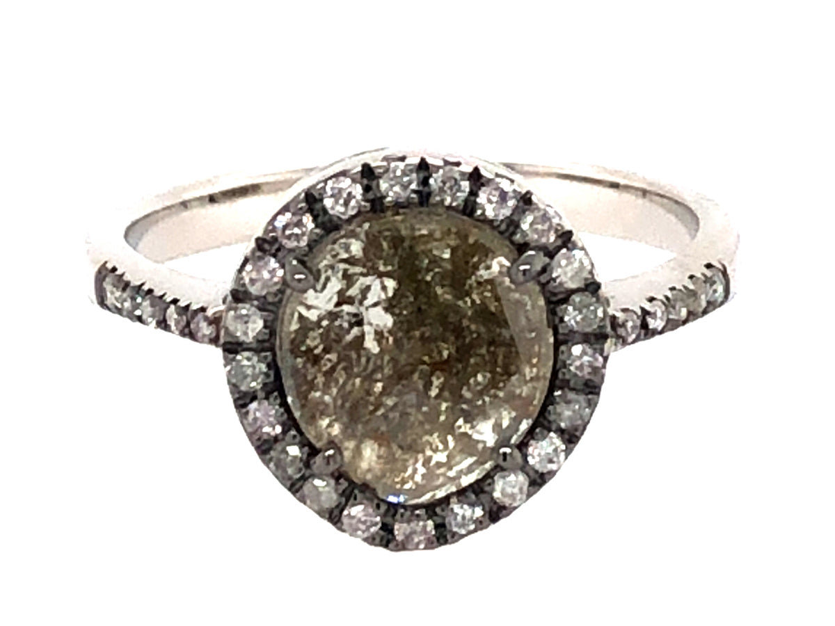 ROSE CUT SLICE GRAY DIAMOND RING, 18KW (N)
