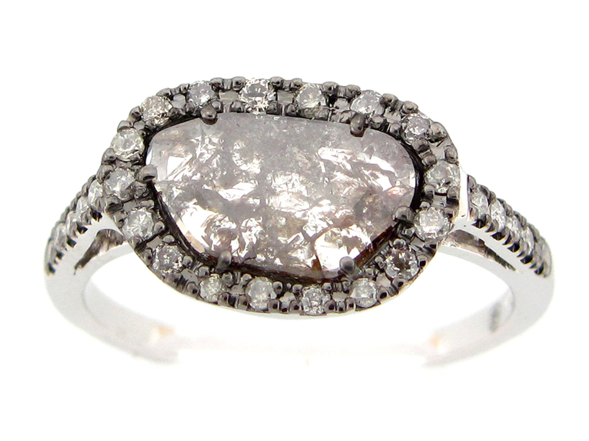 ROSE CUT SLICE GRAY DIAMOND RING, 18KW (N)