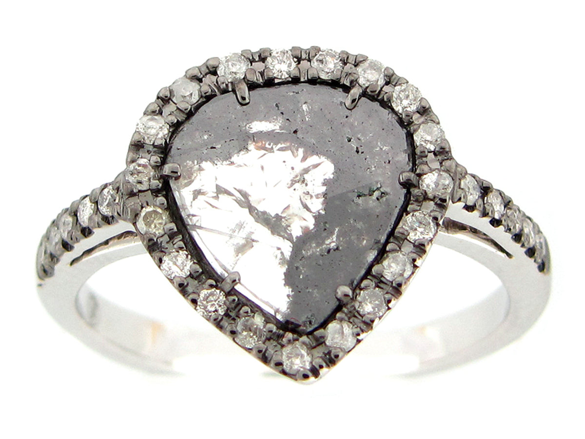 ROSE CUT SLICE GRAY DIAMOND RING, 18KW (N)