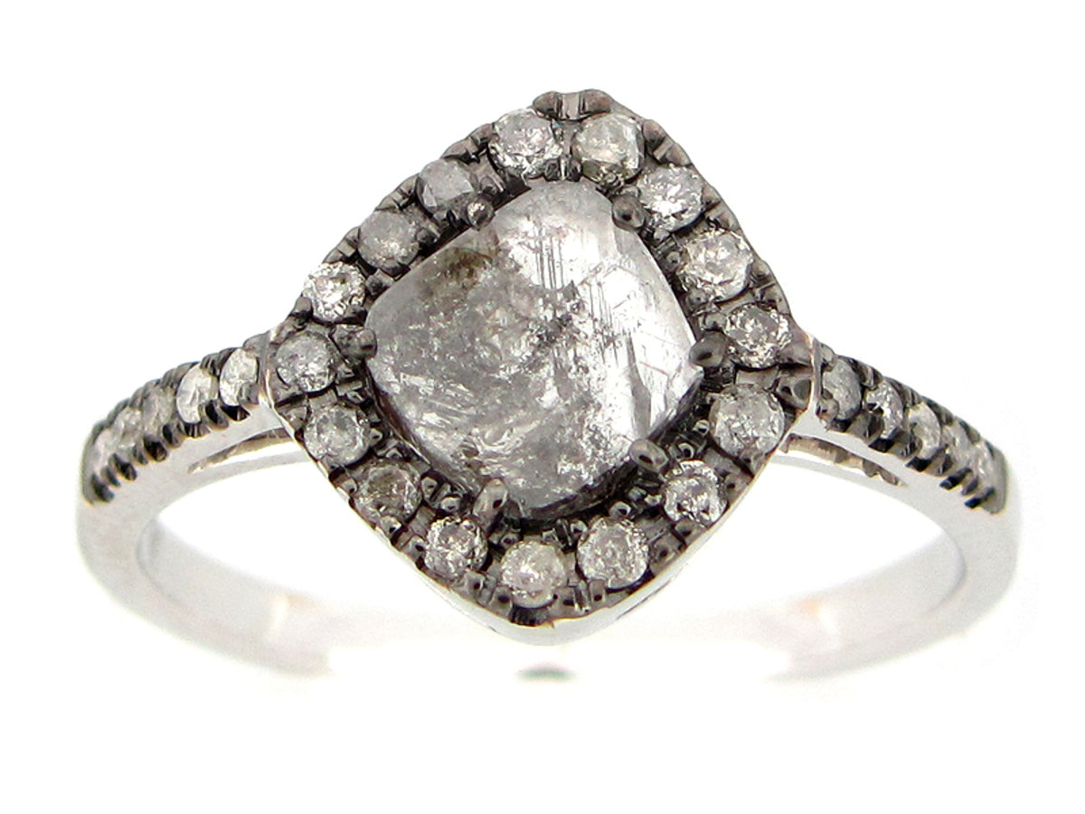 ROSE CUT SLICE GRAY DIAMOND RING, 18KW (N)