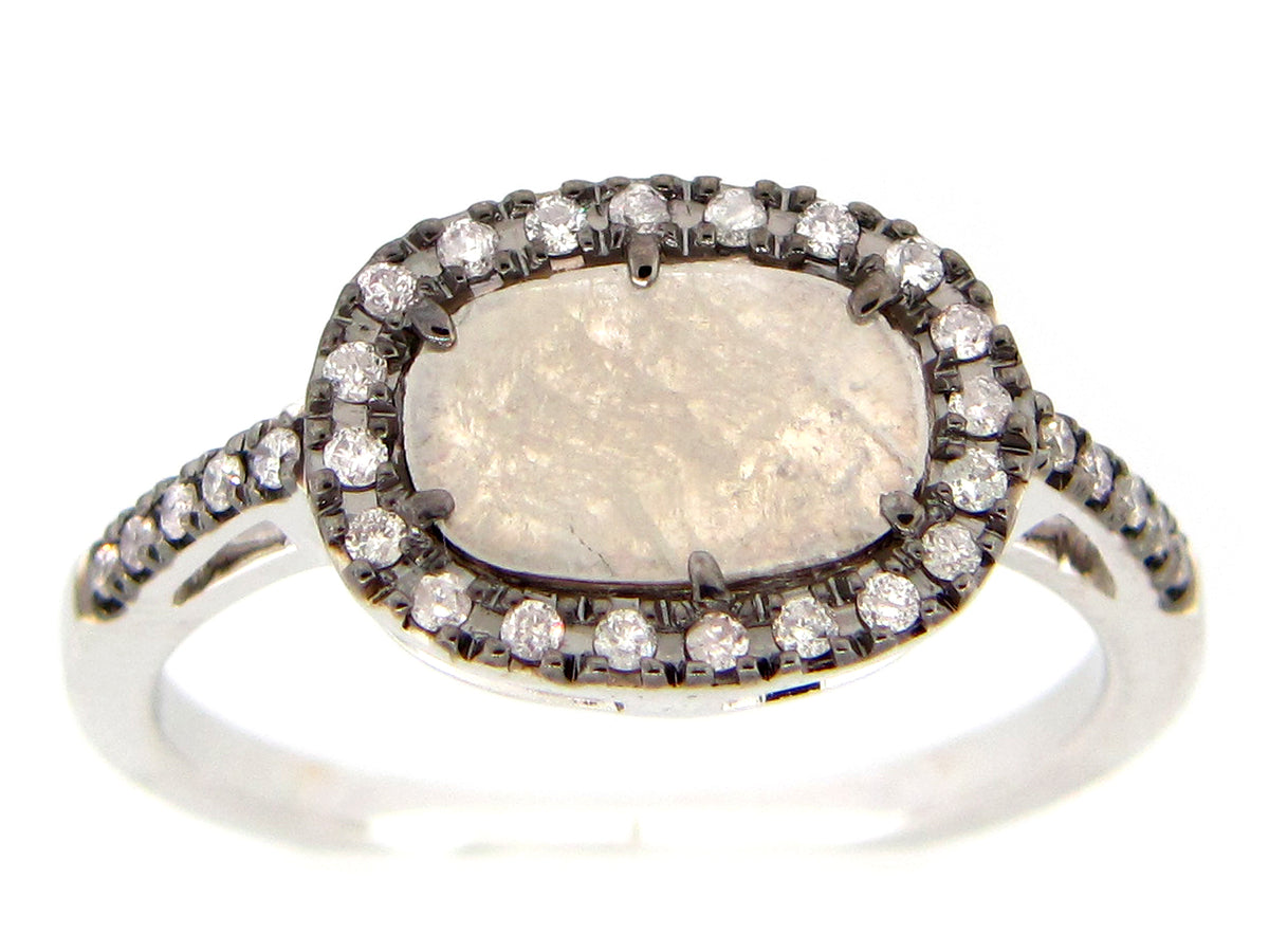 ROSE CUT SLICE GRAY DIAMOND RING, 18KW (N)