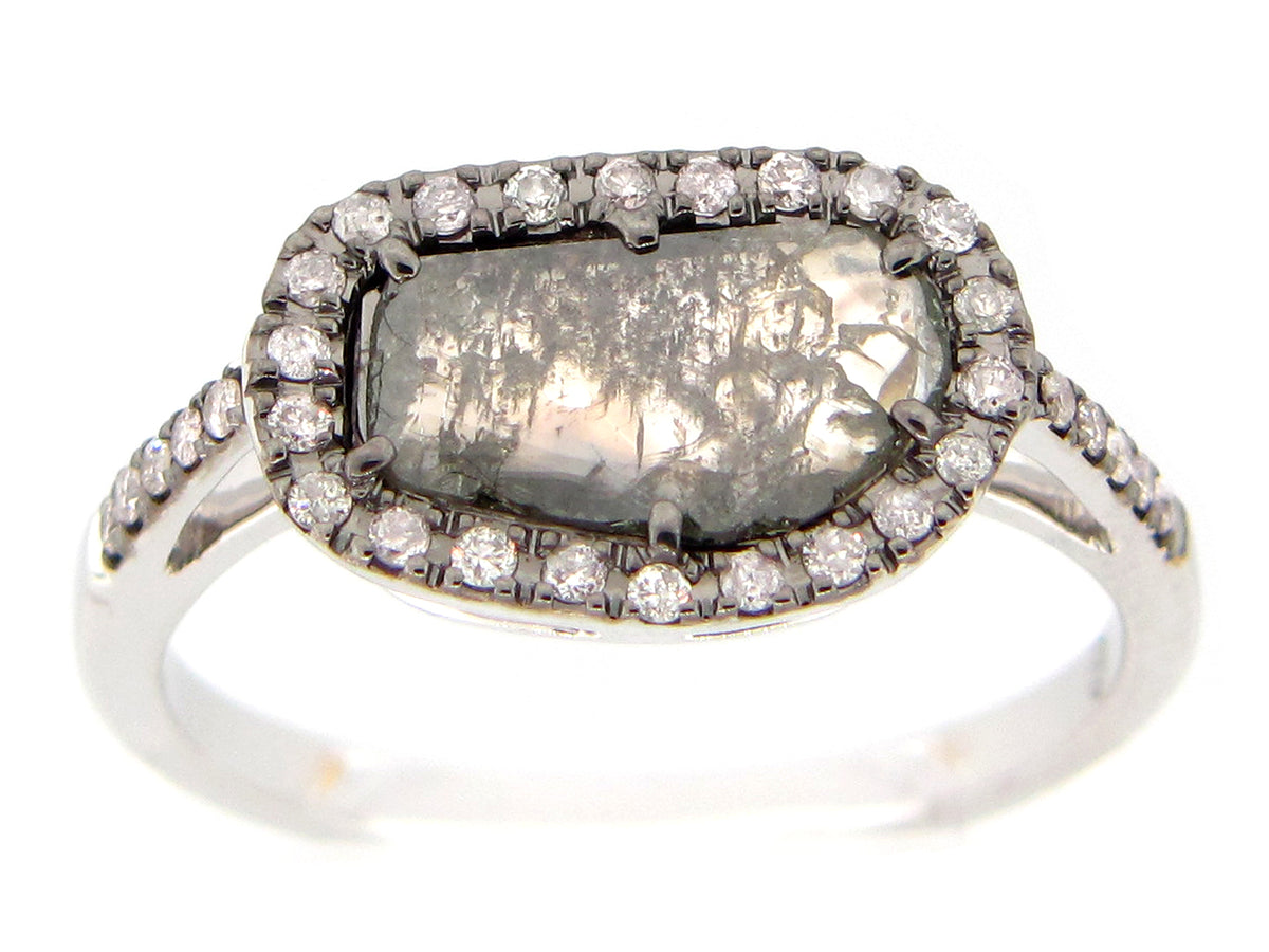 ROSE CUT SLICE GRAY DIAMOND RING, 18KW (N)