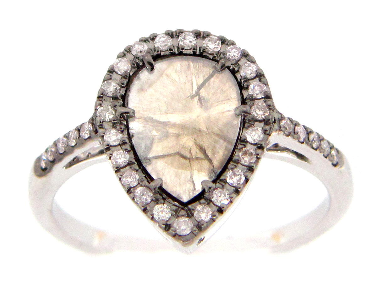 ROSE CUT SLICE GRAY DIAMOND RING, 18KW (N)