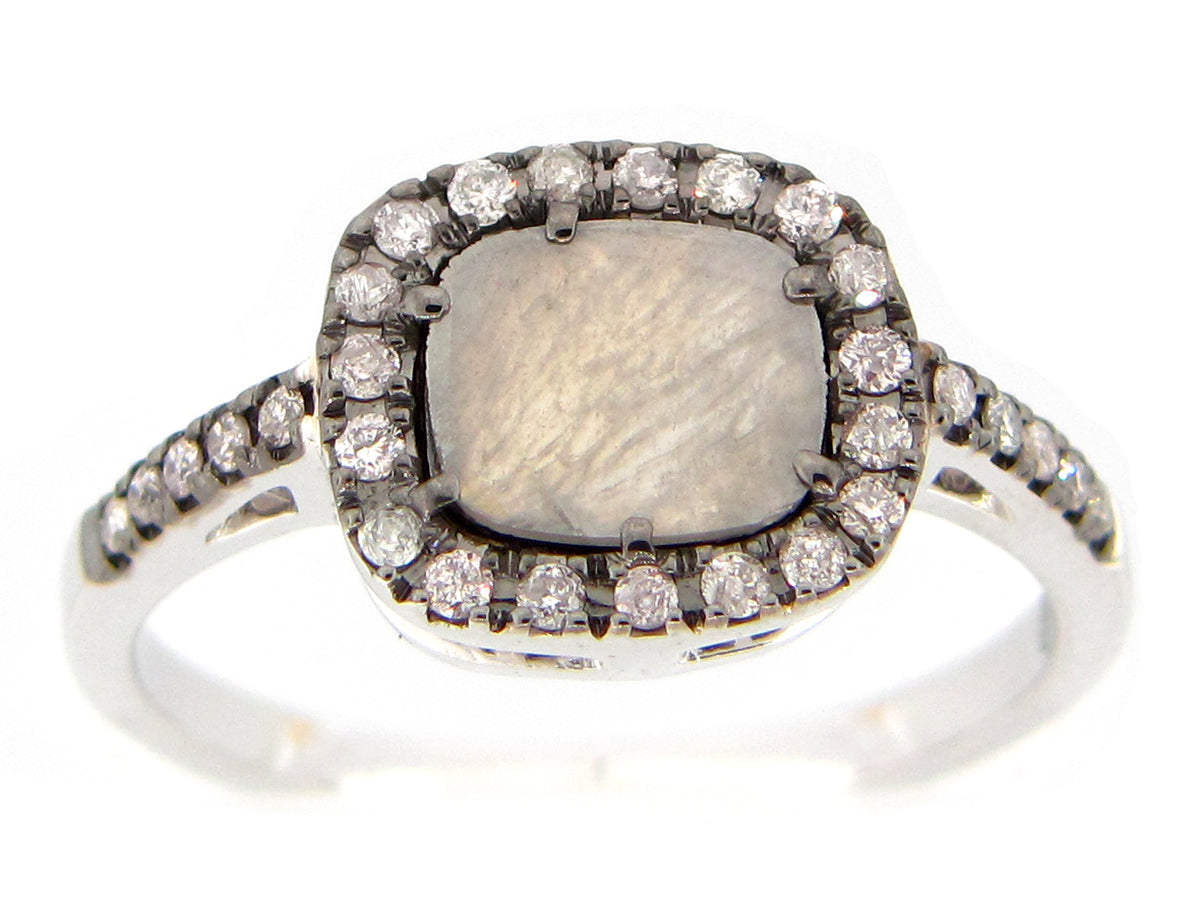 ROSE CUT SLICE GRAY DIAMOND RING, 18KW (N)