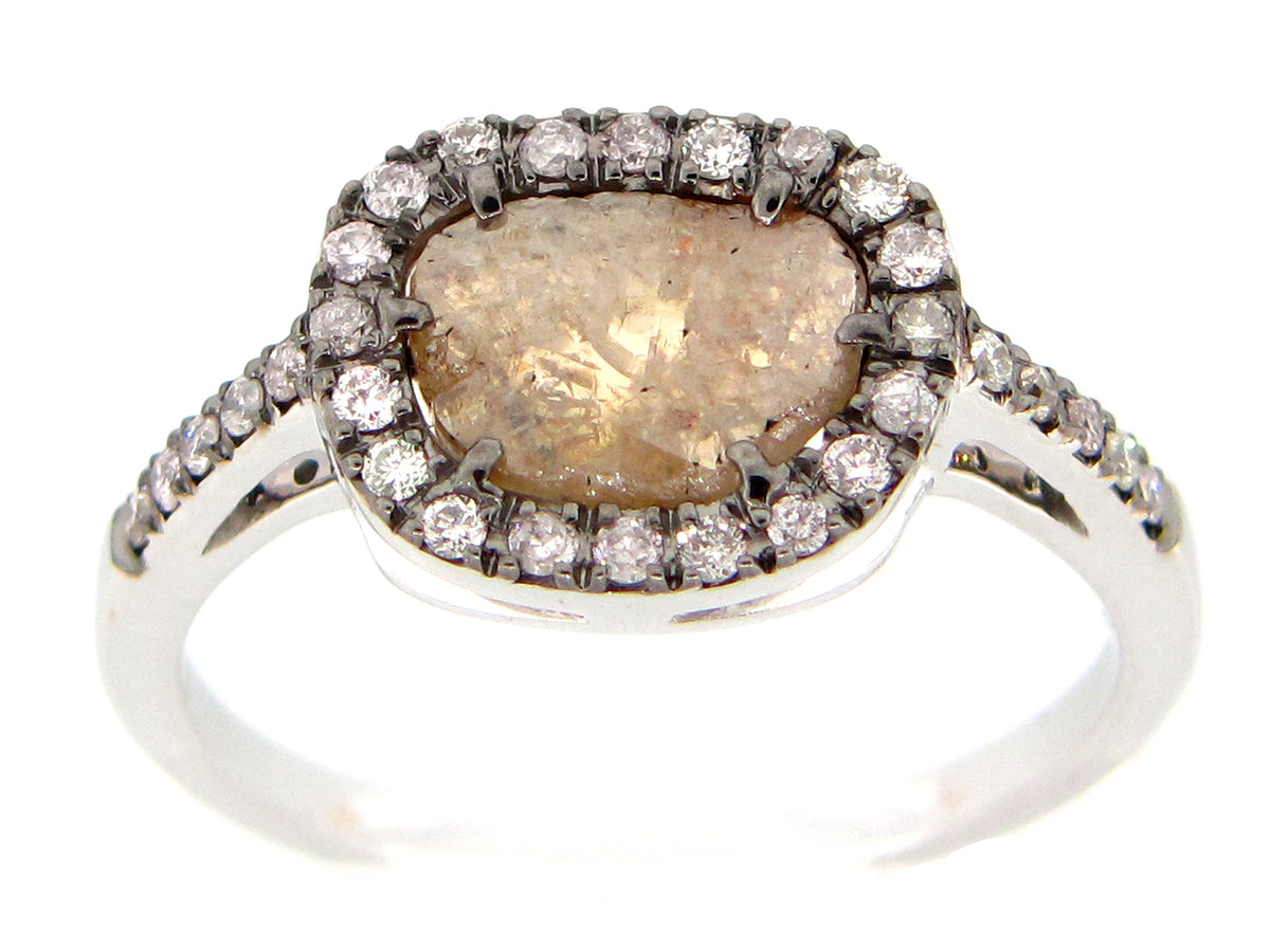 ROSE CUT SLICE GRAY DIAMOND RING, 18KW (N)