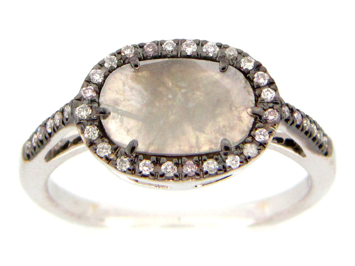 ROSE CUT SLICE GREY DIAMOND RING, 18KW (N)