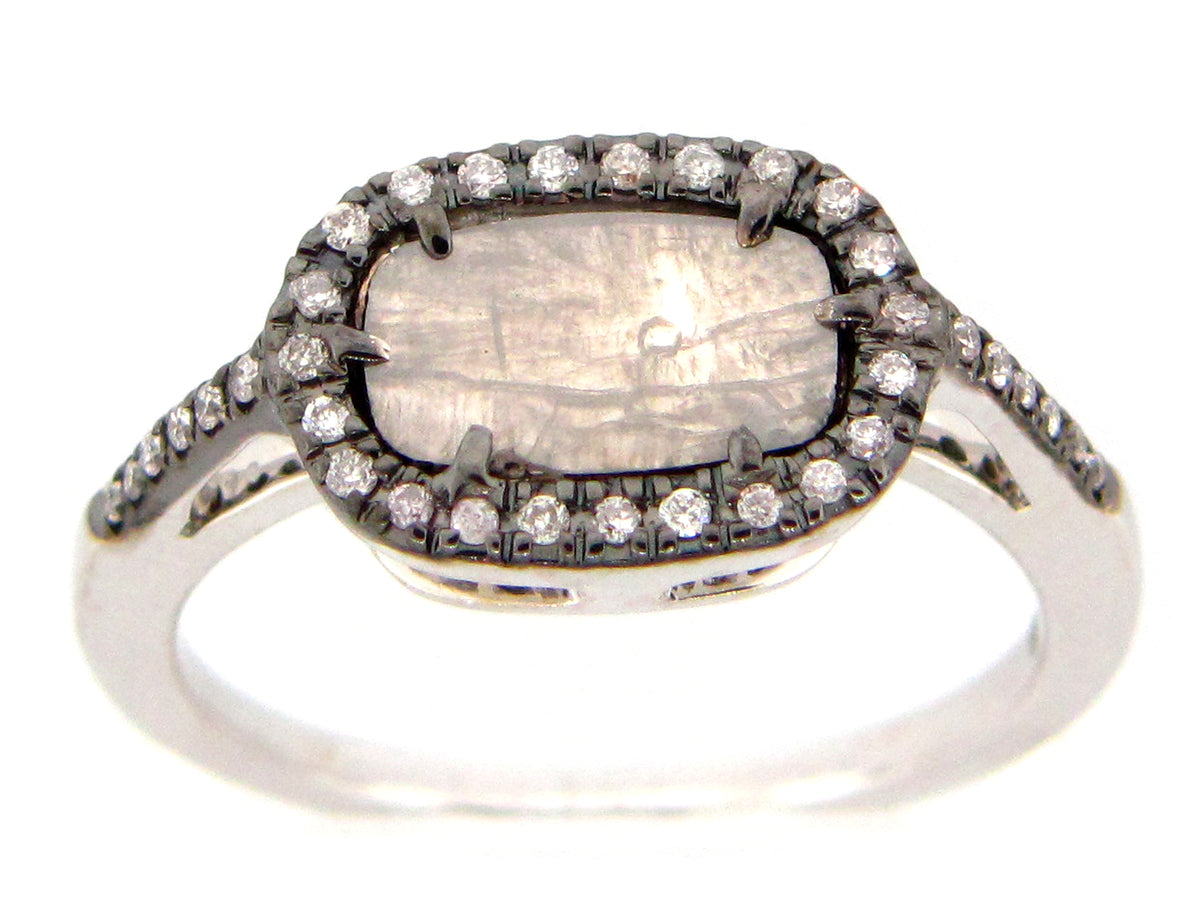 ROSE CUT SLICE GREY DIAMOND RING, 18KW (N)