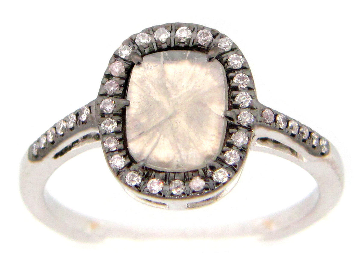 ROSE CUT SLICE GREY DIAMOND RING, 18KW (N)