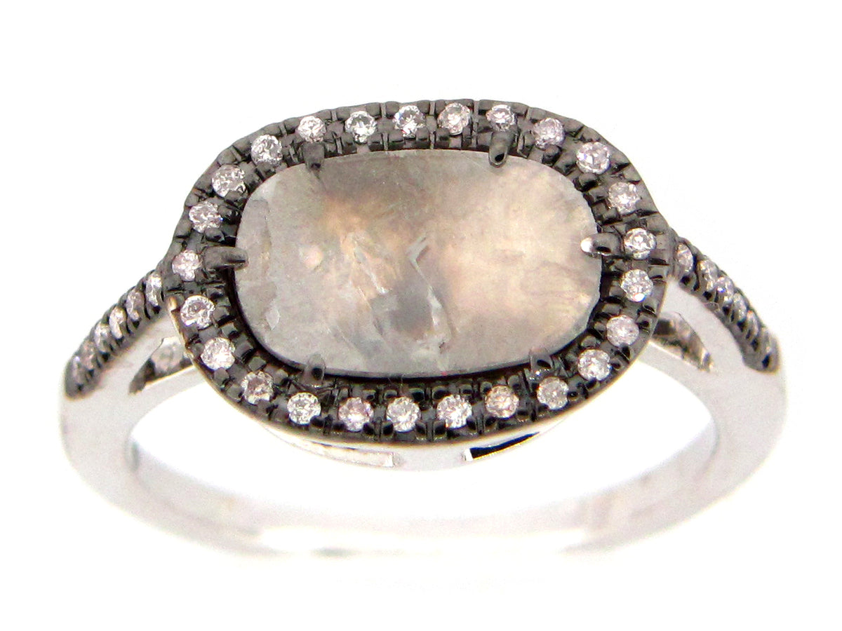 ROSE CUT SLICE GREY DIAMOND RING, 18KW (N)