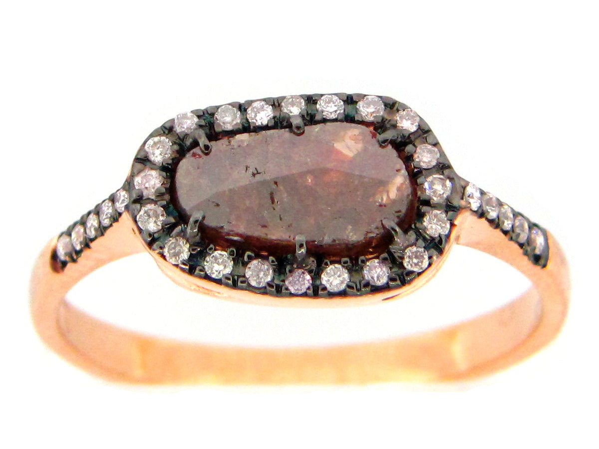 ROSE CUT SLICE BROWN DIAMOND RING, 18KR (N)
