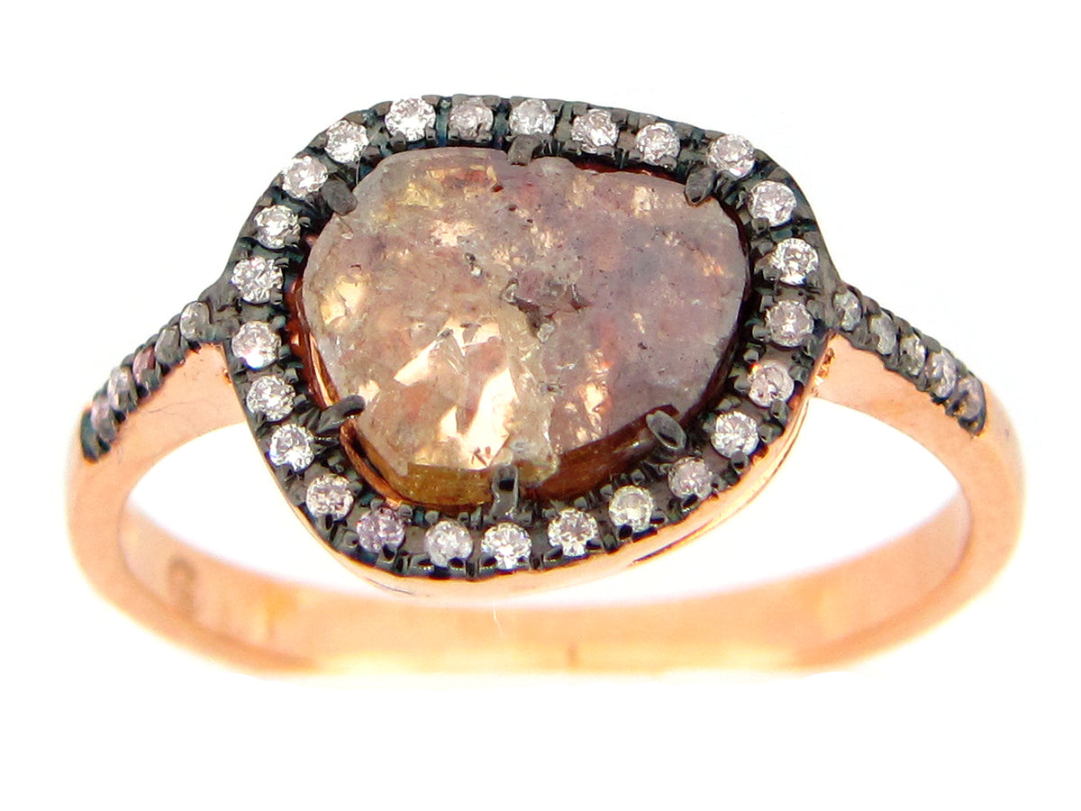 ROSE CUT SLICE BROWN DIAMOND RING, 18KR (N)