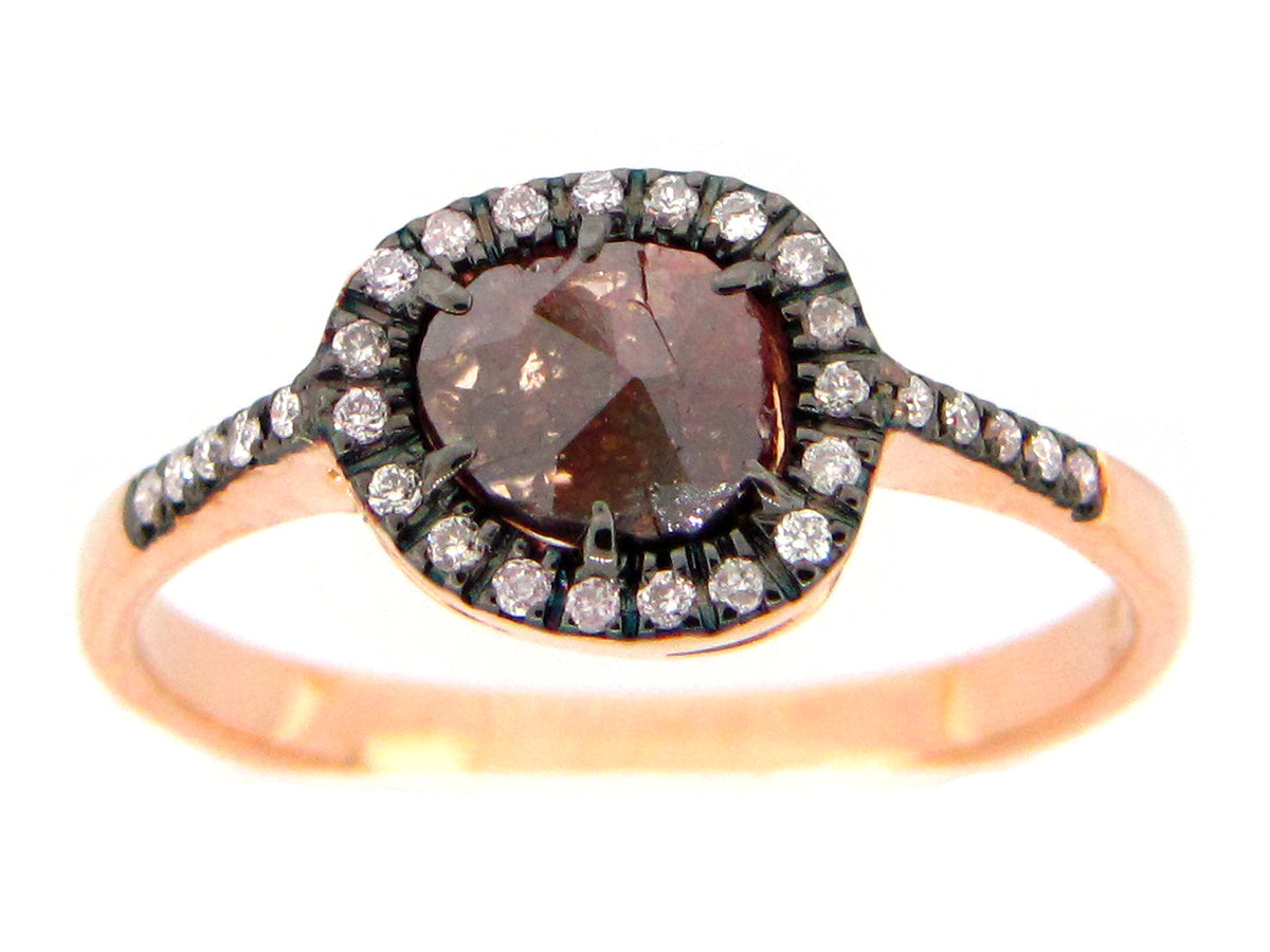 ROSE CUT SLICE BROWN DIAMOND RING, 18KR (N)