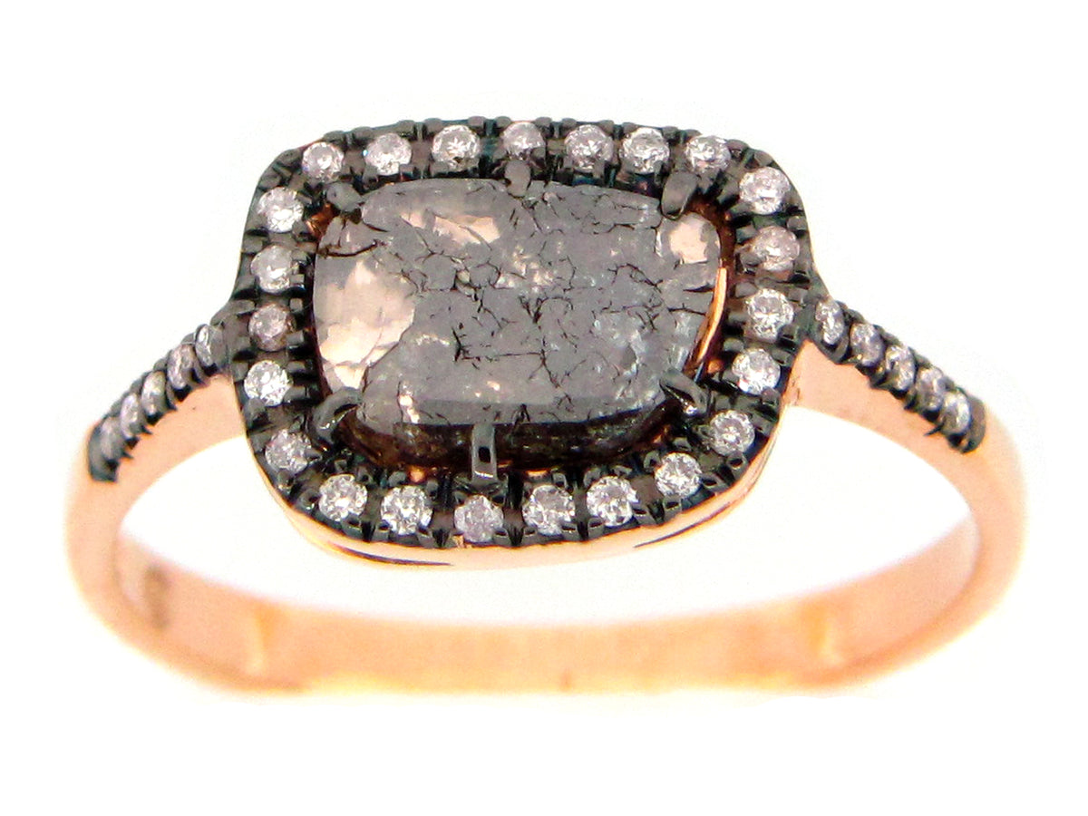 ROSE CUT SLICE BROWN DIAMOND RING, 18KR (N)