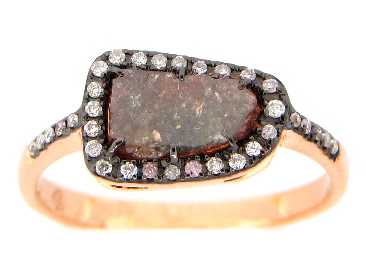 ROSE CUT SLICE BROWN DIAMOND RING, 18KR (N)