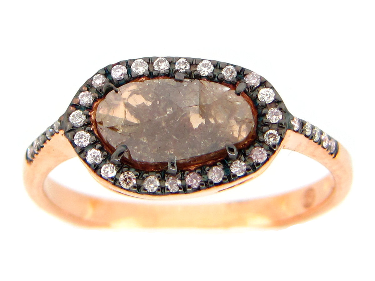 ROSE CUT SLICE BROWN DIAMOND RING, 18KY (N)