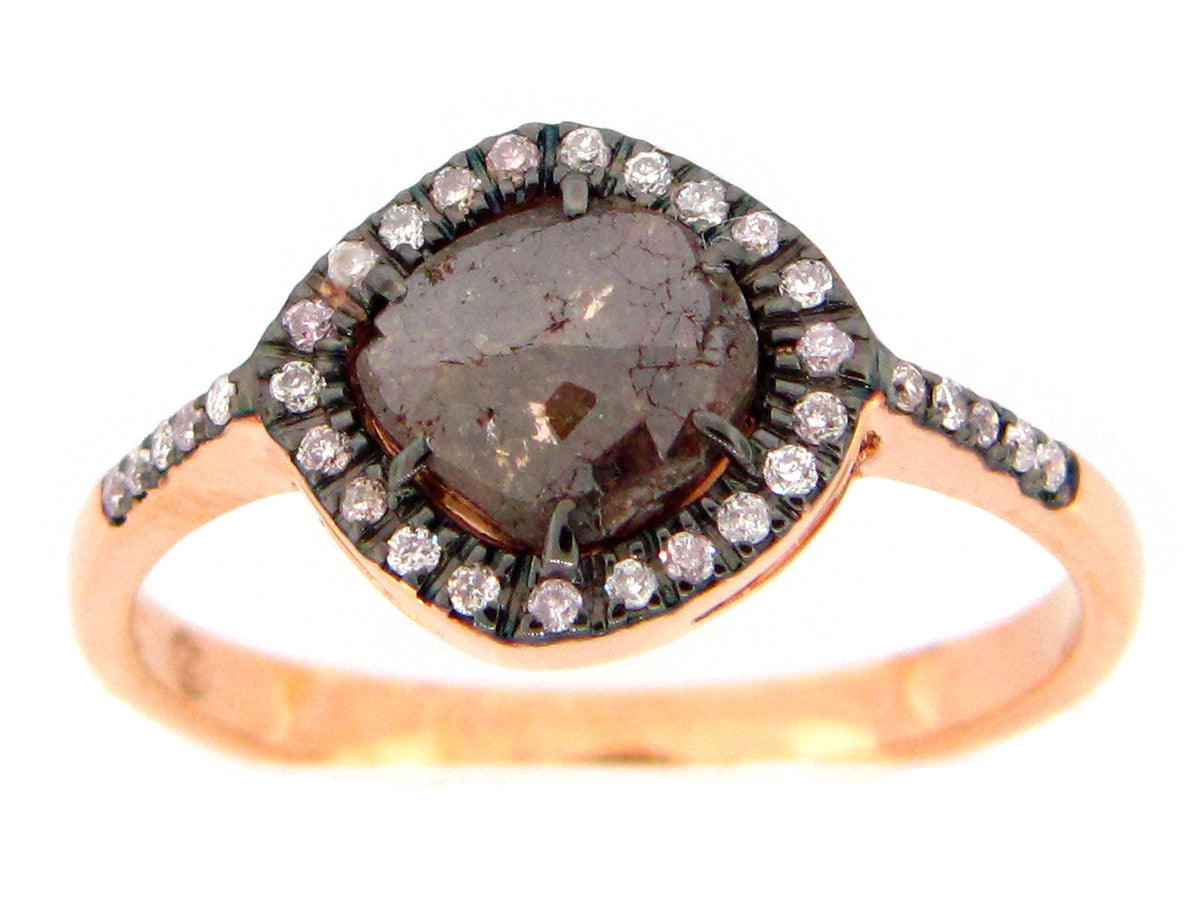 ROSE CUT SLICE BROWN DIAMOND RING, 18KR (N)