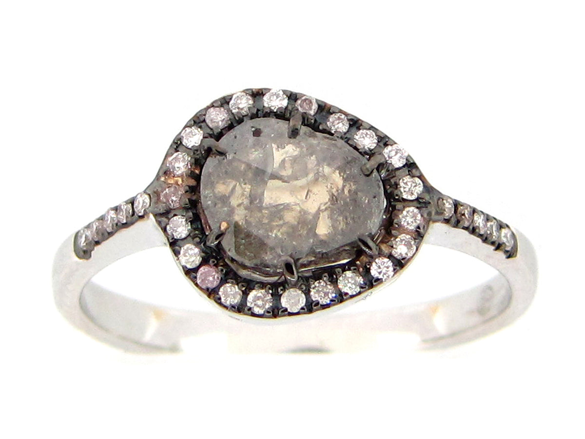 ROSE CUT SLICE GREY DIAMOND RING, 18KW (N)