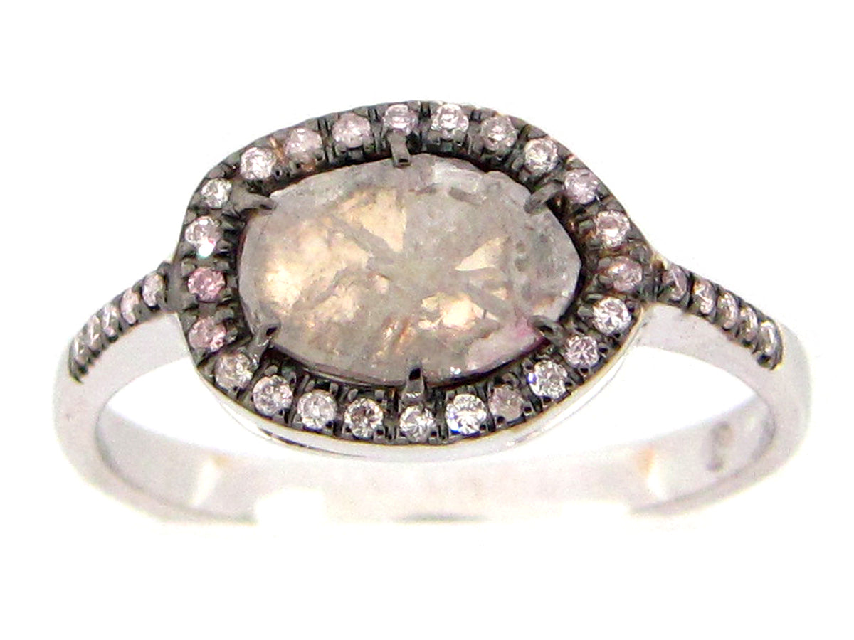ROSE CUT SLICE GREY DIAMOND RING, 18KW (N)