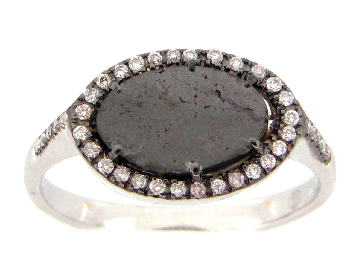 ROSE CUT SLICE BLACK DIAMOND RING, 18KW (N)