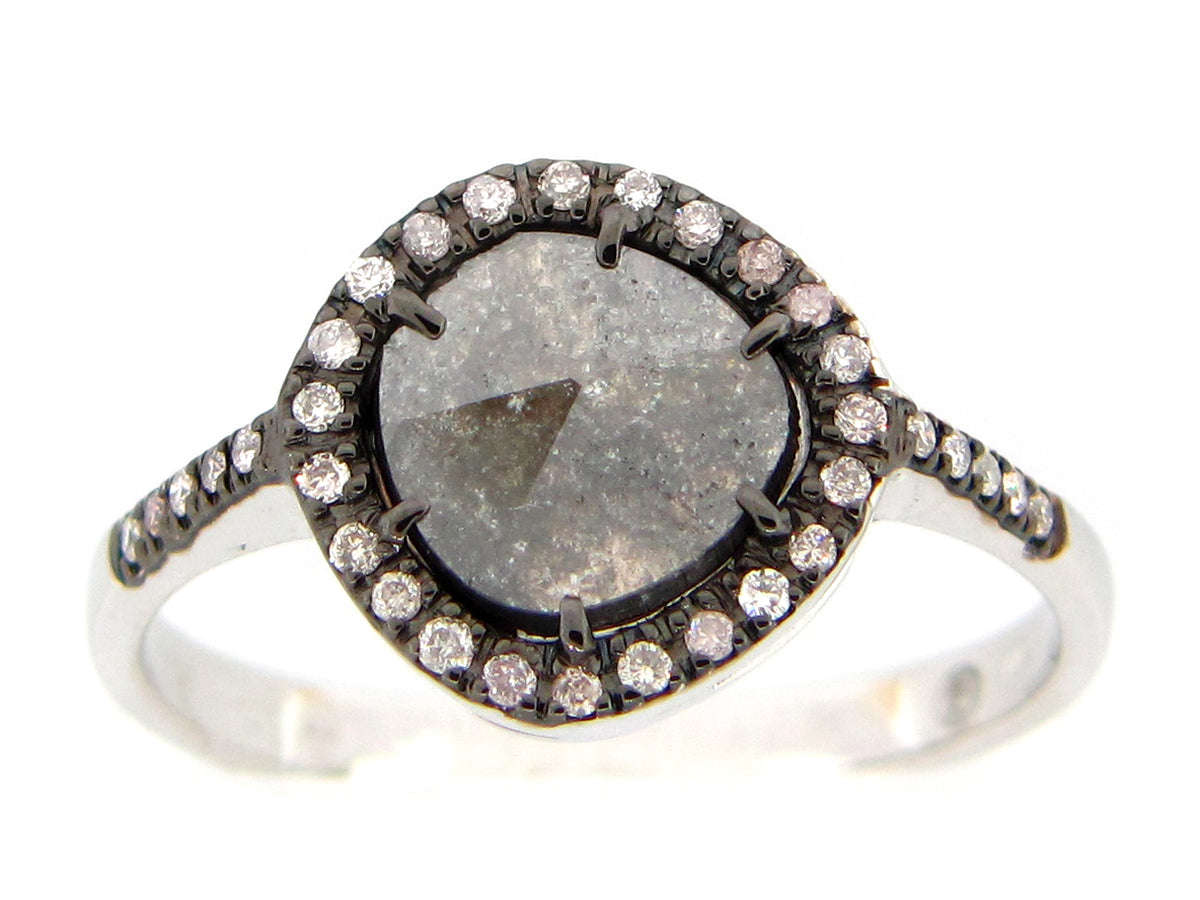 ROSE CUT SLICE GREY DIAMOND RING, 18KW (N)