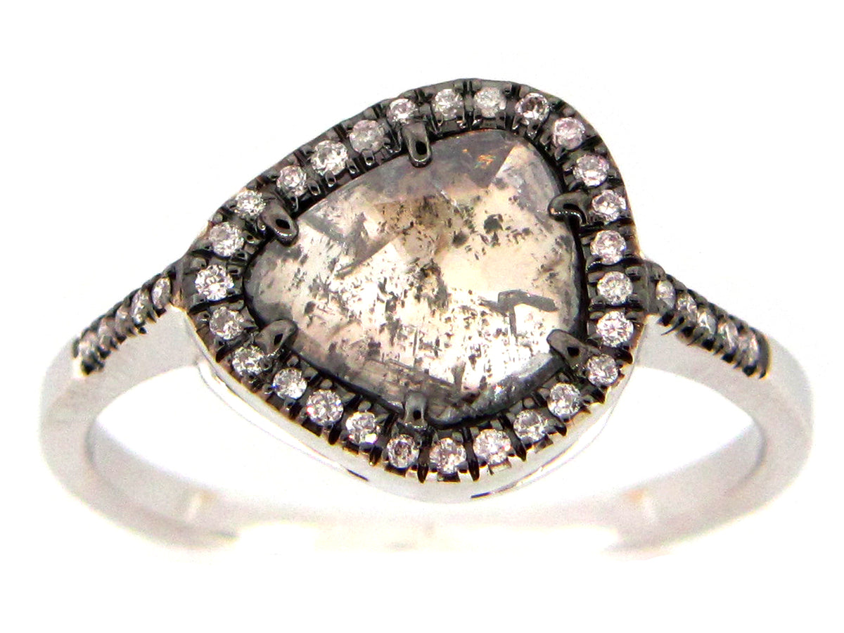 ROSE CUT SLICE BROWN DIAMOND RING, 18KW (N)