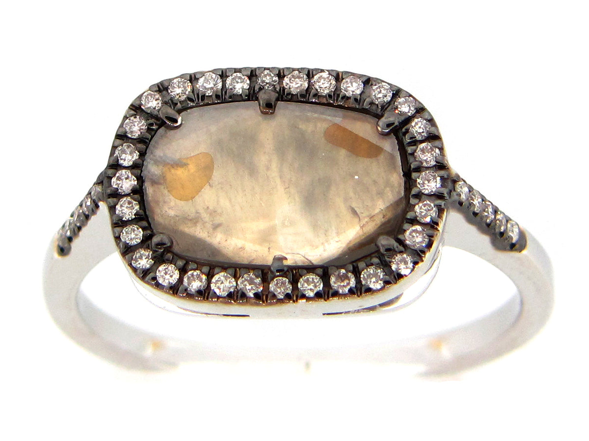 ROSE CUT SLICE GREY DIAMOND RING, 18KW (N)