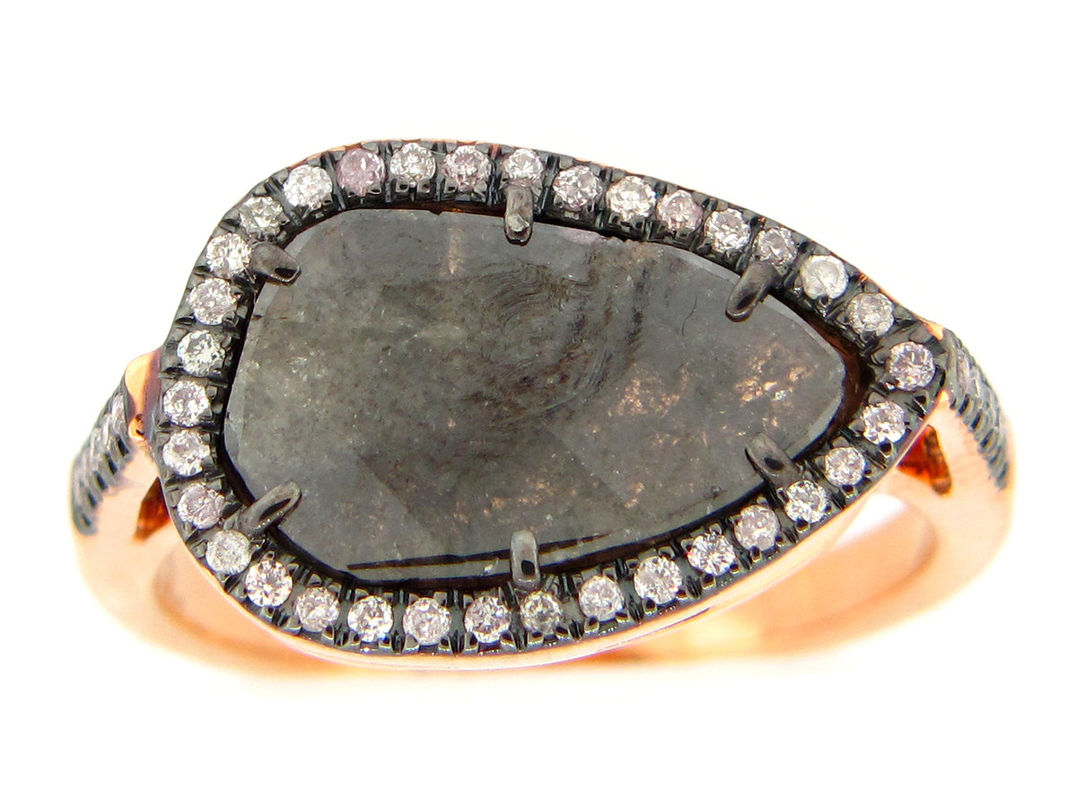 ROSE CUT SLICE BROWN  DIAMOND RING, 18KR (N)