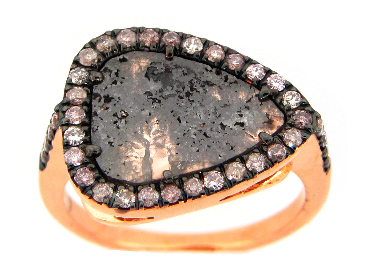 ROSE CUT SLICE BROWN DIAMOND RING, 18KR (N)