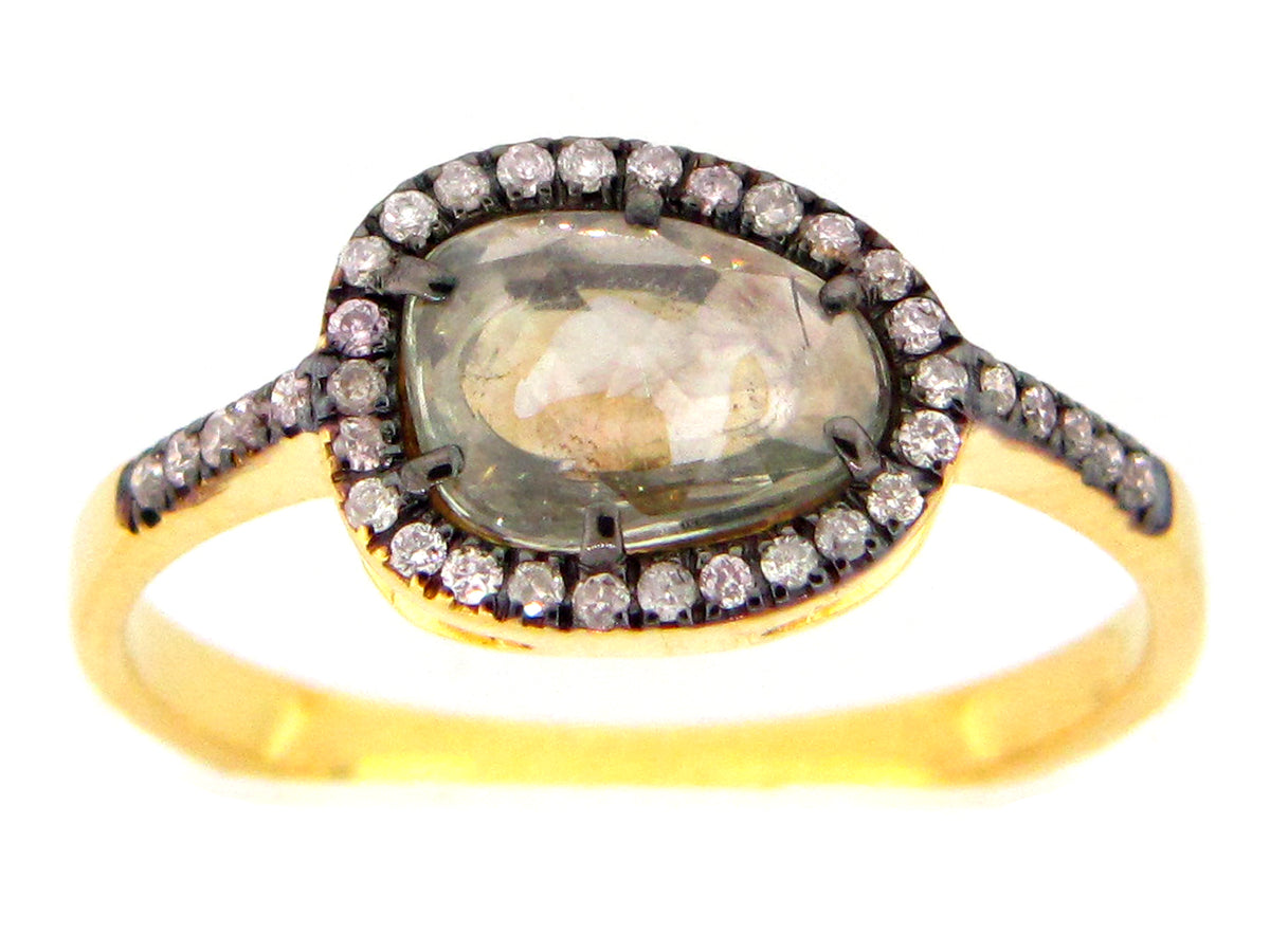 ROSE CUT LIGHT GREEN SAPPHIRE RING, 18KY (H)