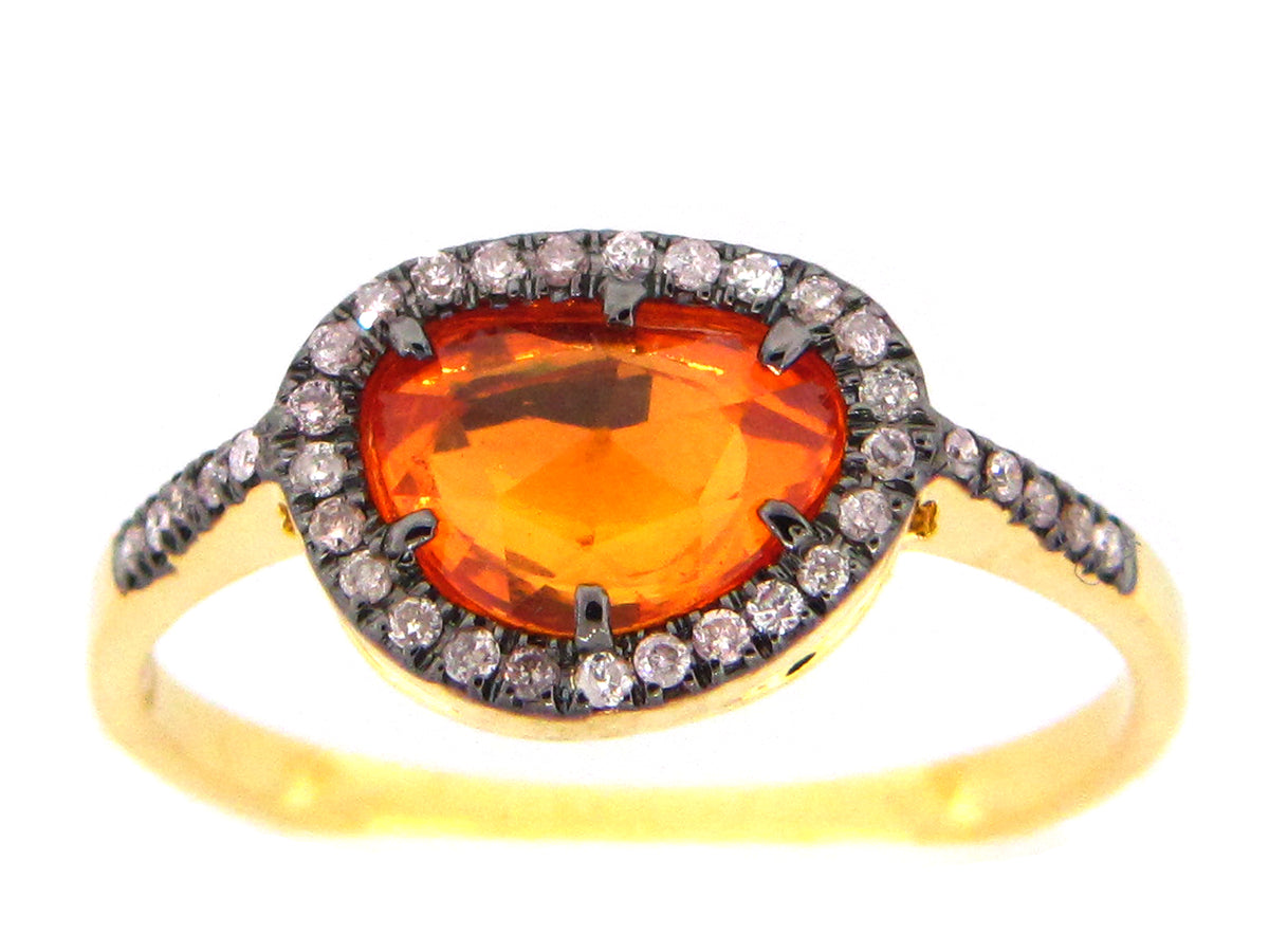 ORANGE SAPPHIRE & DIAMOND RING, 18KY (U)