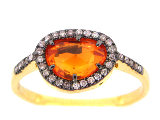 ORANGE SAPPHIRE & DIAMOND RING, 18KY (U)