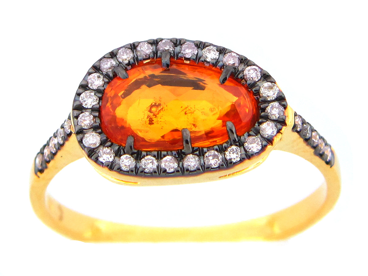 ROSE CUT ORANGE SAPPHIRE & DIAMOND RING, 18KY (U)