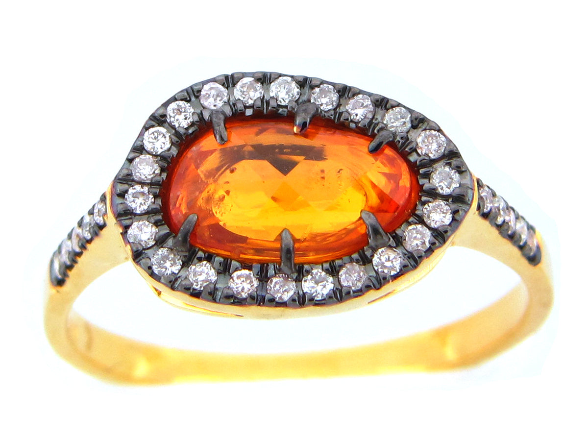 ROSE CUT ORANGE SAPPHIRE & DIAMOND RING, 18KY (U)