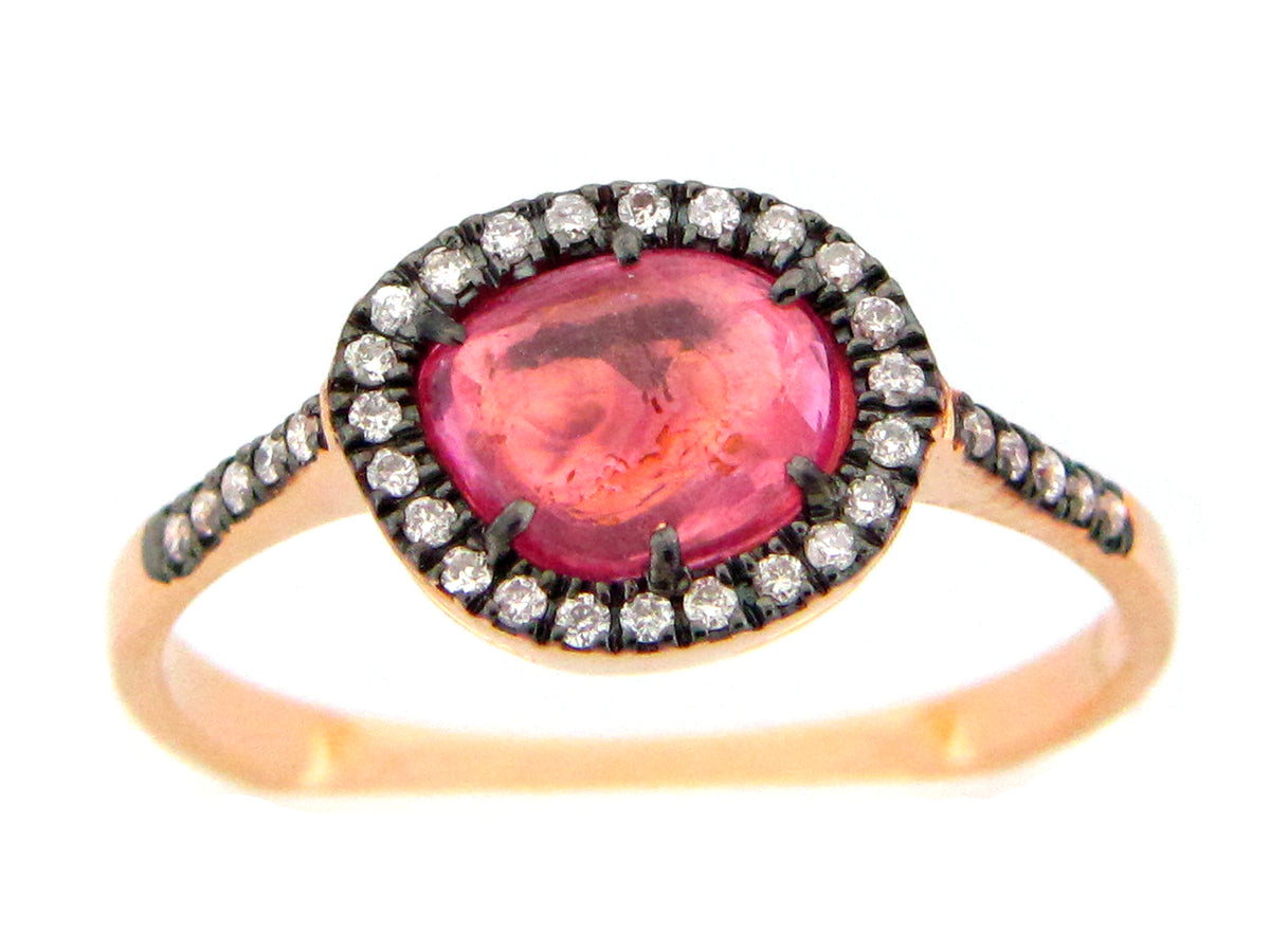 ROSE CUT PINK SAPPHIRE & DIAMOND RING, 18KR (H)