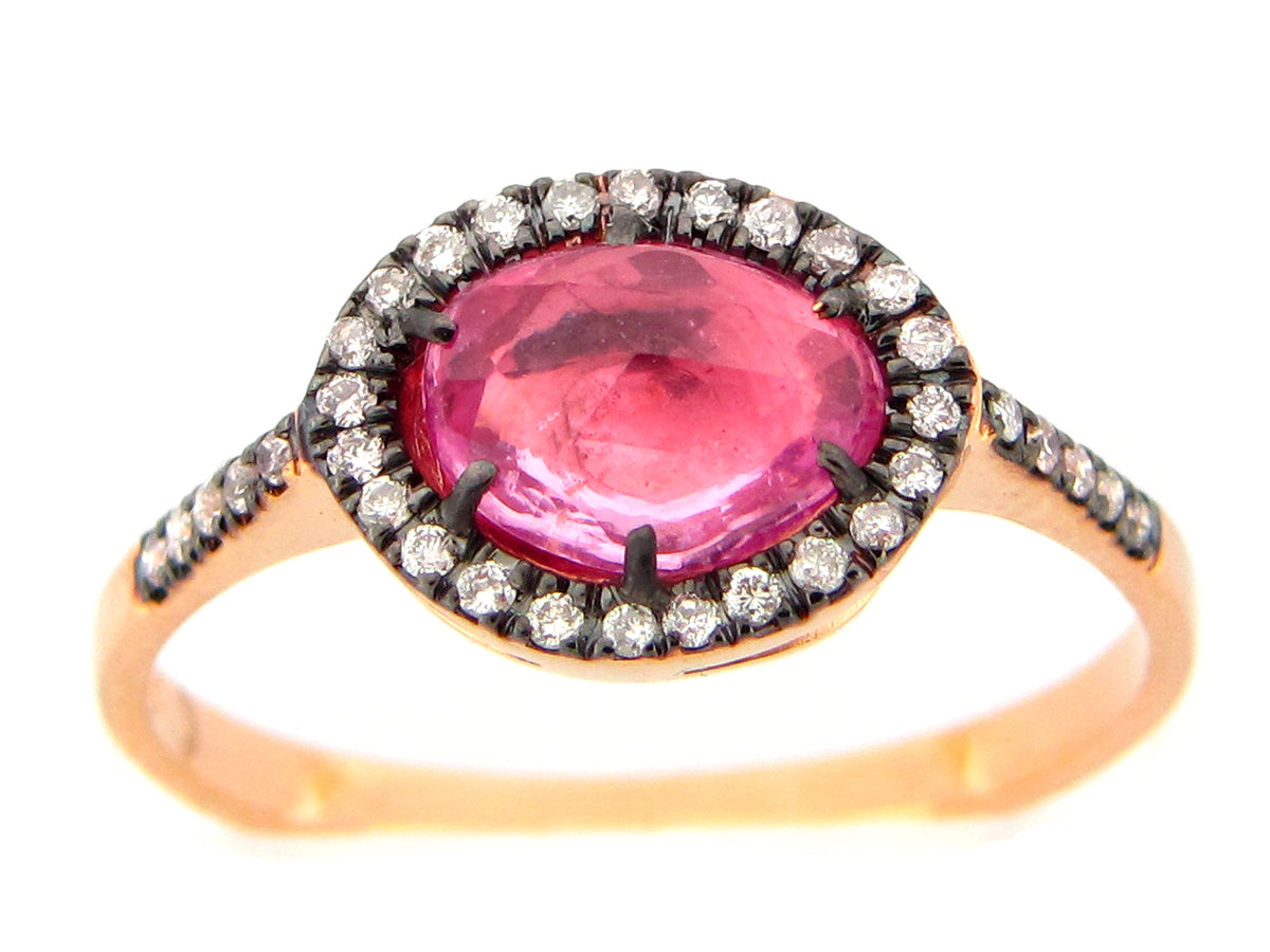 ROSE CUT PINK SAPPHIRE & DIAMOND RING, 18KR (H)