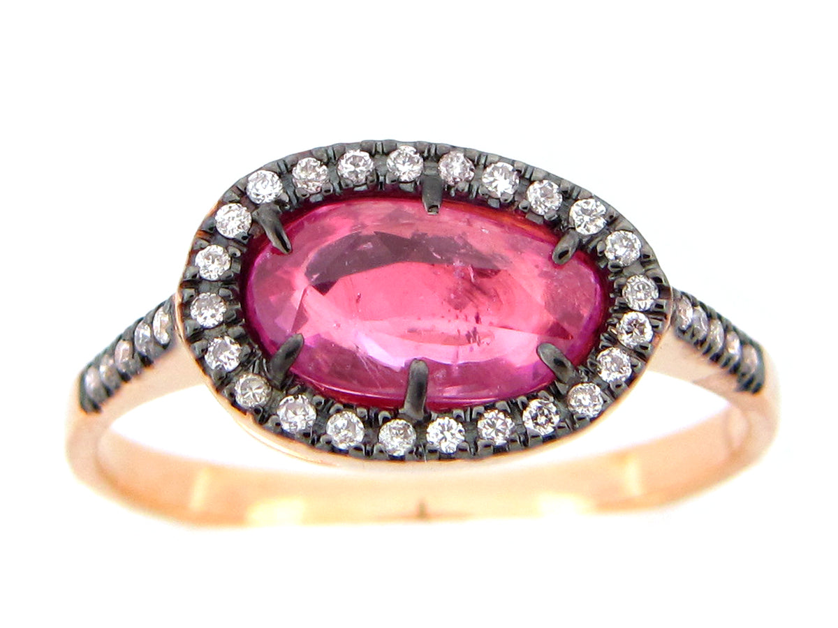 ROSE CUT PINK SAPPHIRE & DIAMOND RING, 18KR (H)