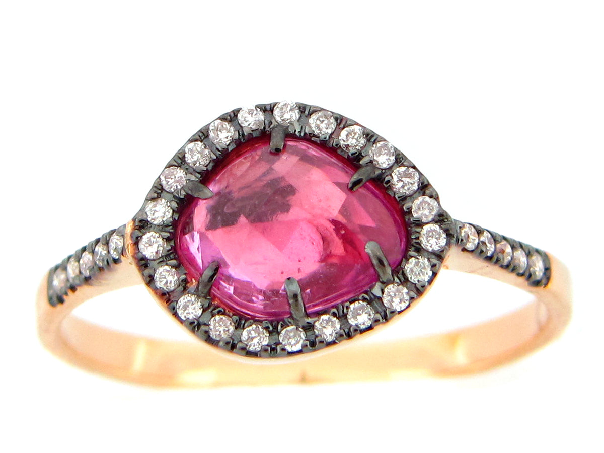 ROSE CUT PINK SAPPHIRE & DIAMOND RING, 18KR (H)