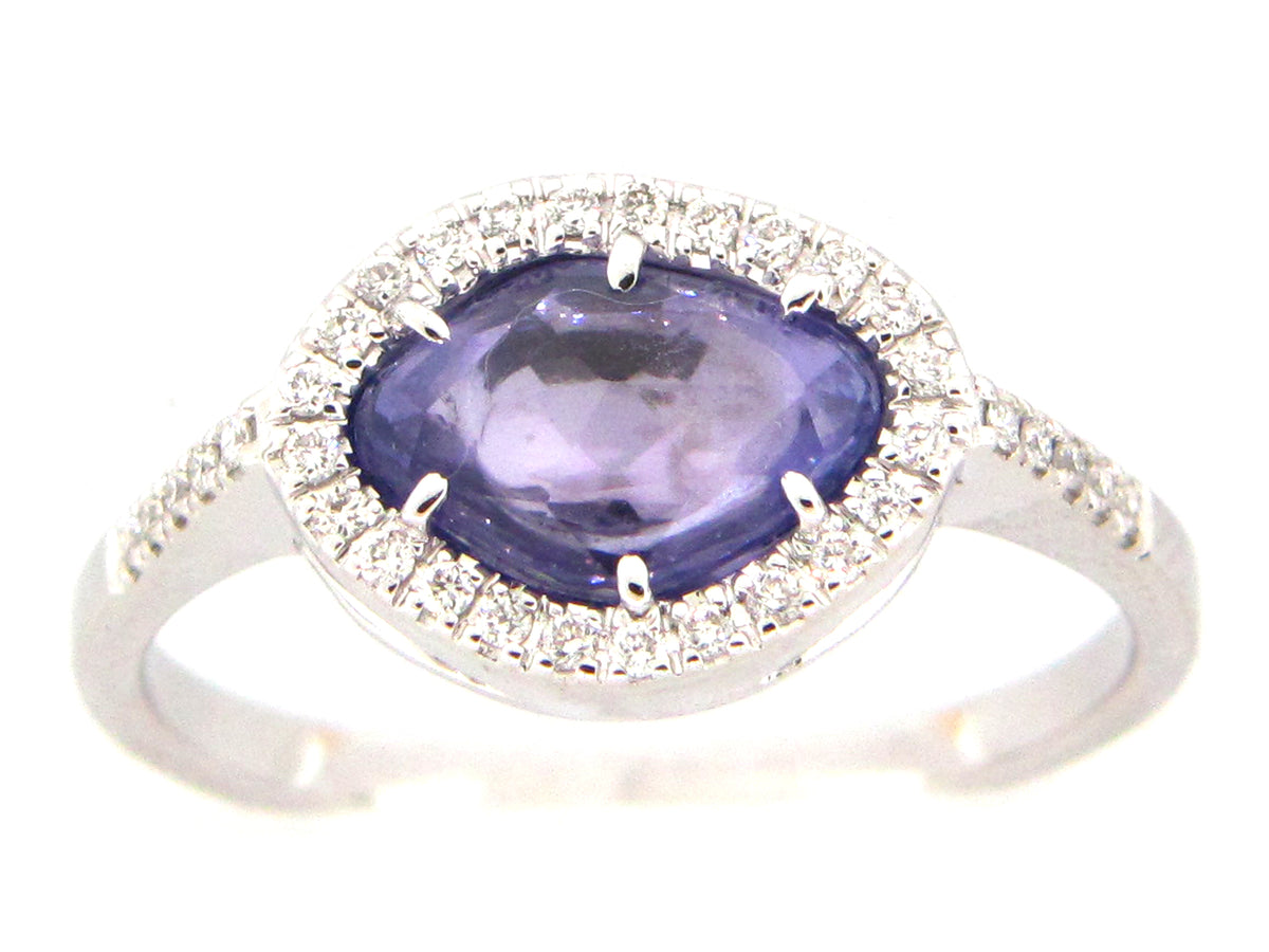 ROSE CUT SAPPHIRE & DIAMOND RING, 18KW (H)