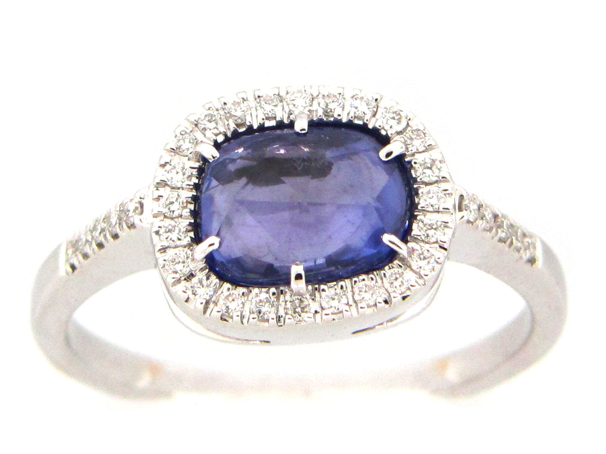 ROSE CUT SAPPHIRE & DIAMOND RING, 18KW (H)